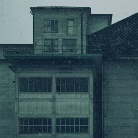 Front Facade A rigid concrete facade faces the snowfall head-on. Symmetry, mass, and repetition dominate, giving the structure a quiet authority that resists both weather...