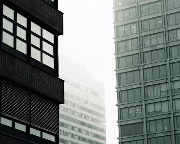 Layered Presence Multiple structures overlap in softened light, forming a dense arrangement of vertical planes. Fog reduces depth cues, leaving a quiet interplay of structure...
